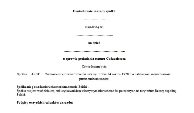 Spółka cudzoziemcem? Wzór oświadczenia i uniknij nieważności transakcji!