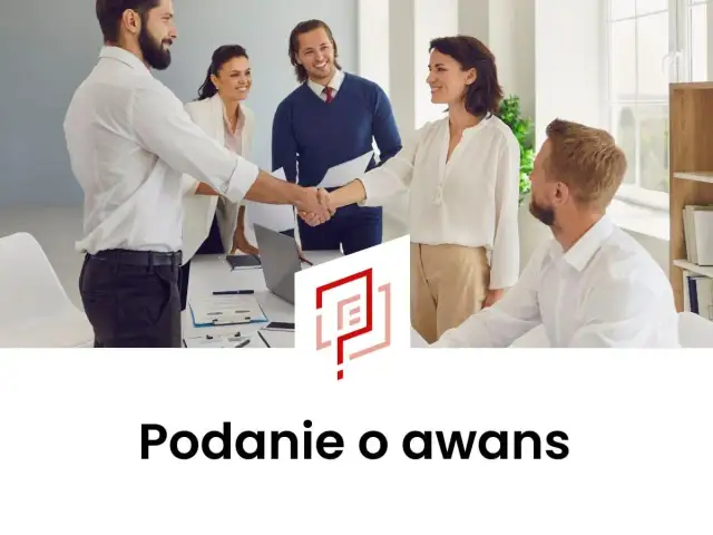 Zespół świętuje sukces. Mężczyzna podaje rękę kobiecie, co symbolizuje pozytywne rozpatrzenie wniosku o awans stanowiskowy.