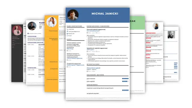 Kilka przykładowych CV z różnymi sekcjami i elementami graficznymi.