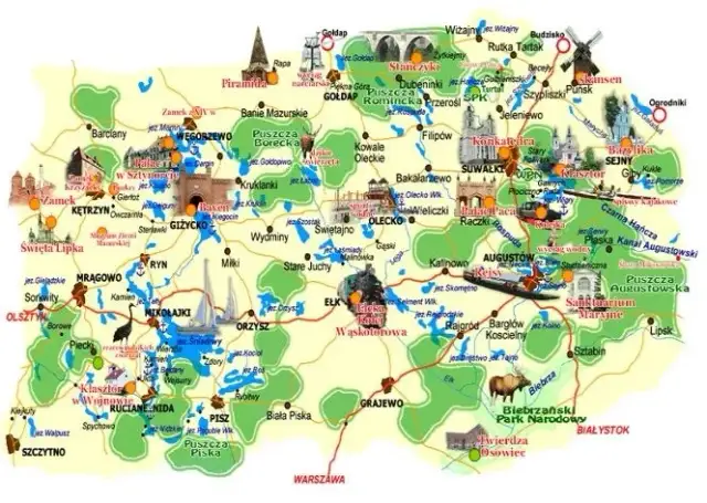 Mapa miejscowości na Mazurach i najlepsze lokalizacje na wypoczynek