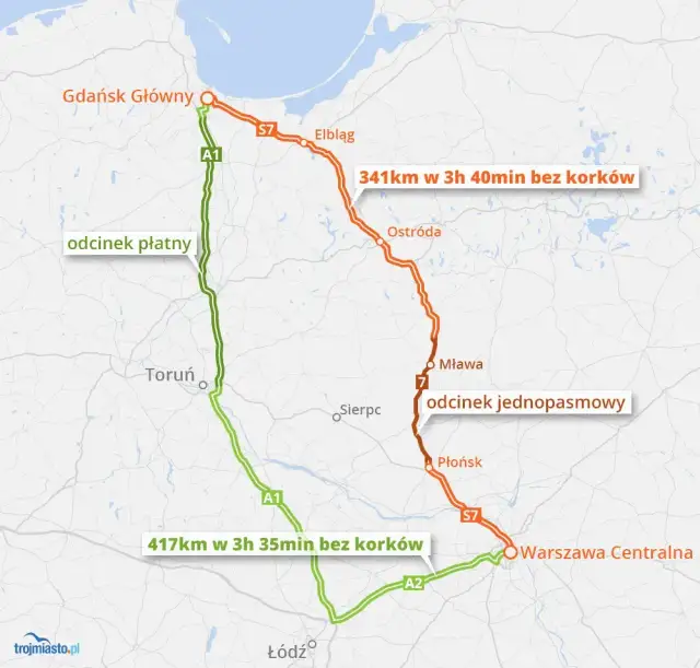 Gdańsk: A1 czy S7? Która trasa najlepsza? Czas, koszty, komfort