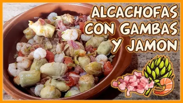 Receta deliciosa de alcachofas con jamón y gambas en crema