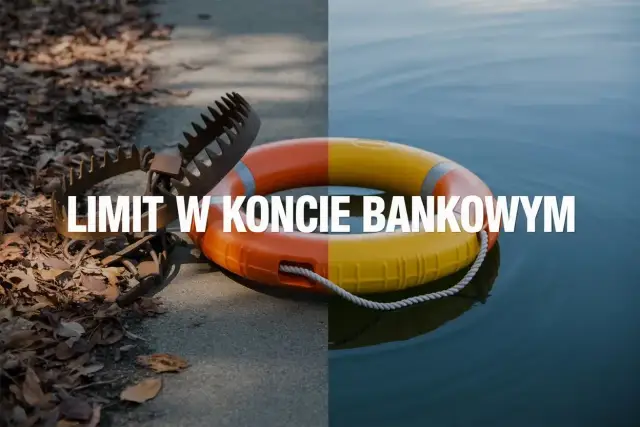 Pułapka na zwierzęta i koło ratunkowe symbolizują pułapki i ratunek związane z **limitem kredytowym na koncie**.