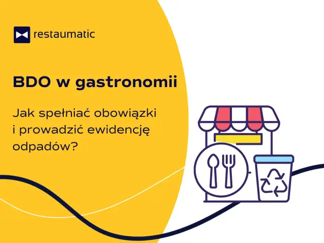 BDO w gastronomii: jak spełniać obowiązki i prowadzić ewidencję odpadów? Ikona restauracji z koszem na śmieci.