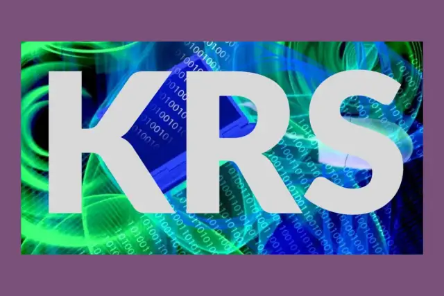 Duże litery KRS na tle kodu binarnego i zielonych linii.