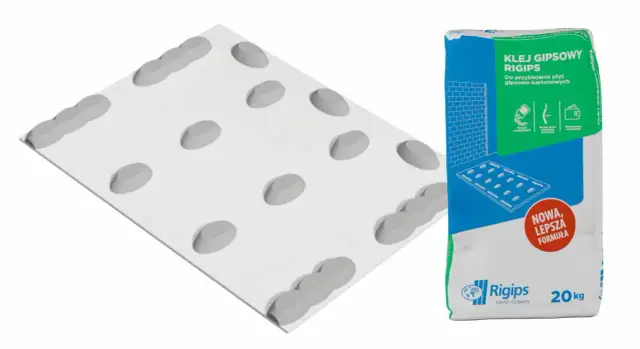 Klej gipsowy Rigips do przyklejania płyt gipsowo-kartonowych. Idealny do szybkiego i trwałego montażu.