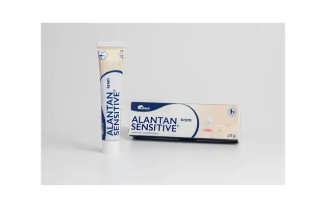 Krem Alantan Sensitive z alantoiną, łagodzący świąd i zaczerwienienie skóry. Tubka i pudełko 20g.