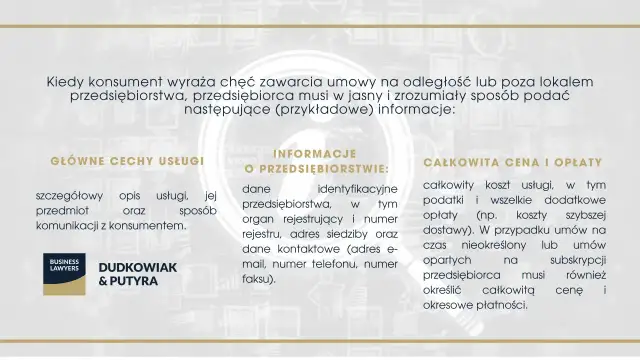 Kiedy konsument chce zawrzeć umowę, przedsiębiorca musi podać informacje o sobie, usługach i cenach. To kluczowe, gdy sprzedawca może odstąpić od umowy.