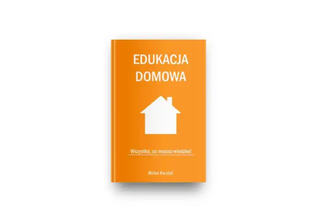Okładka książki "Edukacja domowa na czym polega". Biały domek na pomarańczowym tle.