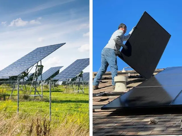 Panele fotowoltaiczne w ogrodzie i na dachu domu. Montaż paneli słonecznych to krok ku zielonej energii.