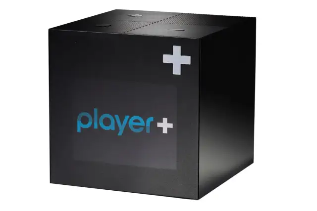 Czarny, sześcienny odtwarzacz multimedialny Player+. Dowiedz się, delta media player ile kosztuje.