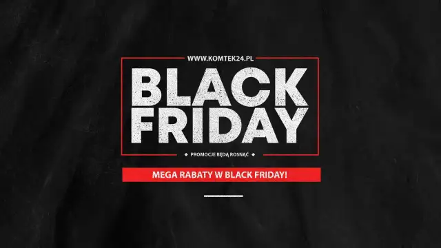 Grafika z napisem "BLACK FRIDAY" i hasłem "MEGA RABATY W BLACK FRIDAY!".