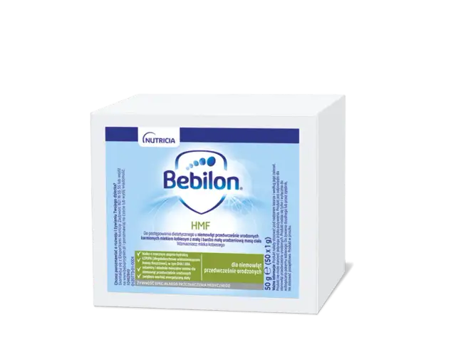 Bebilon HMF, wzmacniacz mleka kobiecego dla niemowląt. Produkt w proszku.