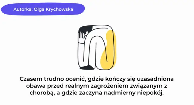 Ilustracja postaci skulonej z rękami na głowie, symbolizująca niepokój.