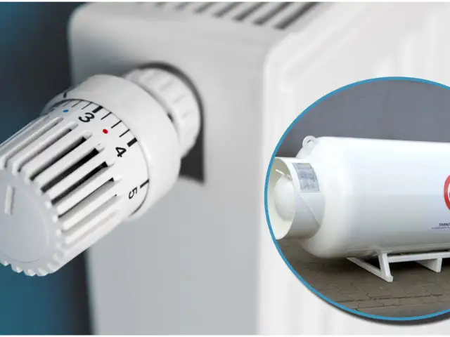 Termostat grzejnikowy i biały zbiornik gazu.