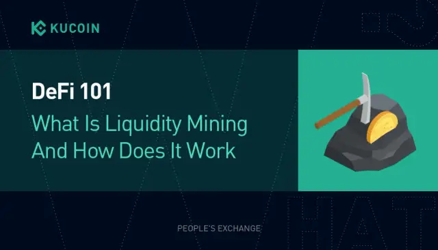DeFi 101: Co to liquidity mining? Grafika przedstawia kilof wydobywający złoty token z bryły węgla, symbolizując zyski z dostarczania płynności.