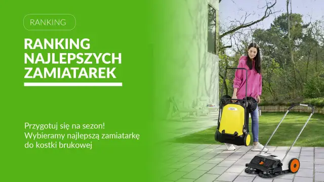 Kobieta wybiera najlepszą zamiatarkę do kostki brukowej, przygotowując się na wiosnę.
