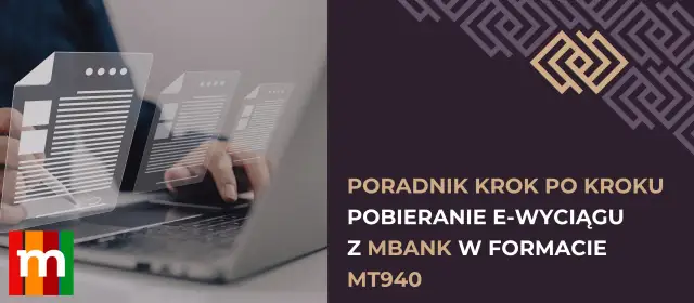 Poradnik krok po kroku: jak pobrać wyciąg z mBanku w formacie MT940. Dłoń pisząca na wirtualnym dokumencie.