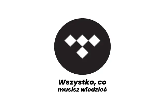 Logo Tidal w czarnym okręgu z białymi rombami i napisem "Wszystko, co musisz wiedzieć".