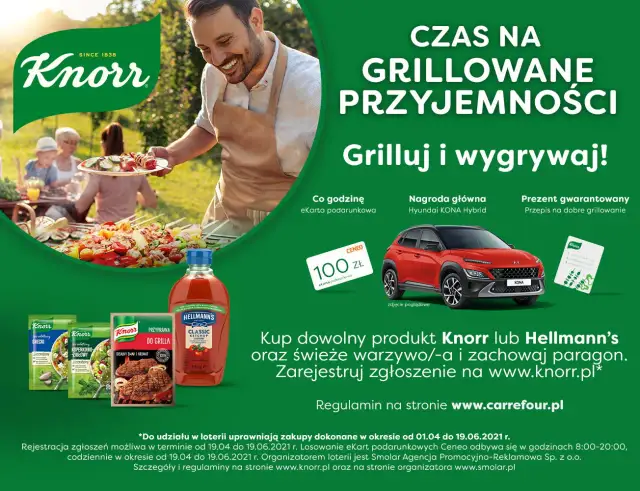 Knorr konkurs loteria: grilluj i wygrywaj! Do zgarnięcia Hyundai Kona Hybrid i inne nagrody.