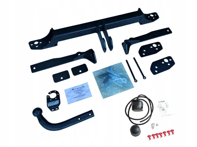 Zestaw haka holowniczego do Honda Accord VII: belka, kula, mocowania, śruby i instrukcja.