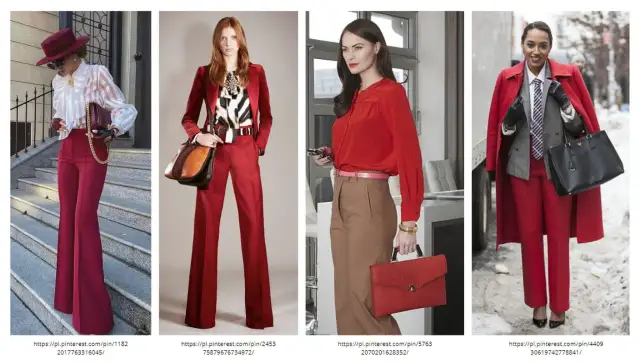 Eleganckie stylizacje z czerwienią i pasującymi do niej kolorami: brązem, bielą i szarością.