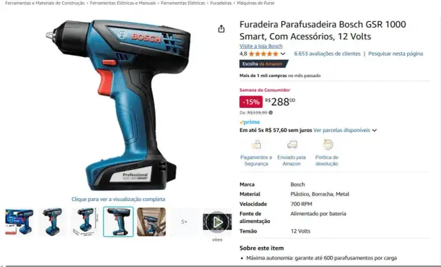 Wkrętarka Bosch GSR 1000 Smart, 12V, idealna do wiercenia w ścianie.