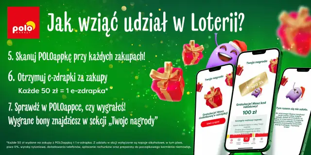 Loterie konkursy 50 zł w Polo Market! Skanuj aplikację, zbieraj e-zdrapki i wygrywaj. Sprawdź swoje nagrody!