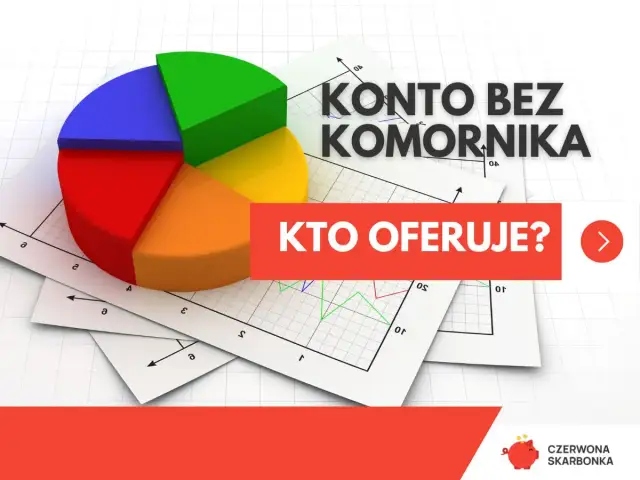 Kolorowy wykres kołowy na tle wykresów. Tekst "Konto bez komornika. Kto oferuje?". Szukaj najlepszego konta socjalnego.