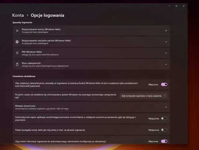 Ustawienia konta Windows 11: opcje logowania, w tym PIN i klucz zabezpieczeń. Dowiedz się, jak usunąć hasło Windows 11, zarządzając metodami logowania.