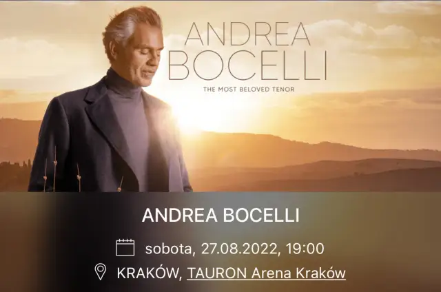 Ile kosztuje bilet na koncert Andrea Bocelli? Ceny, lokalizacje i więcej