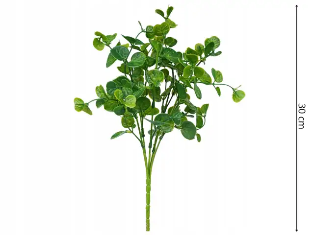 Sztuczny, zielony dodatek do bukietów z okrągłymi listkami, ok. 30 cm.