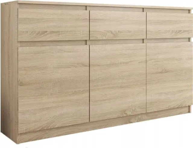 Jasna komoda z frontami w kolorze drewna. Zastanawiasz się, ile kosztuje złożenie komody?