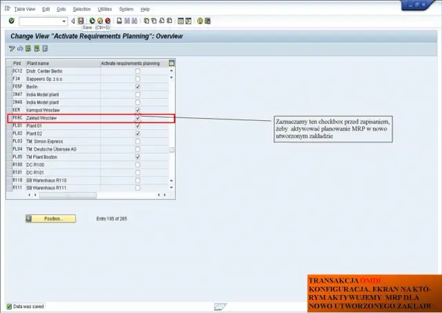 Ekran SAP: planowanie zapotrzebowania materiałowego dla zakładu Wrocław. Zaznaczono opcję aktywacji MRP.