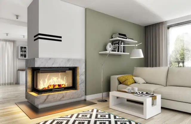 Kominek narożny z obudową: Eleganckie ciepło w rogu salonu