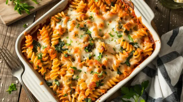 Makaron zapiekany z kurczakiem i szpinakiem - Pyszna zapiekanka z makaronem
