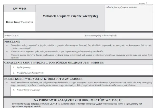 Wzór wniosku o przyspieszenie wpisu do KW - szybki dostęp