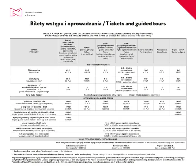 Aktualny cennik pałacu w Rogalinie: ceny biletów i godziny otwarcia 2025