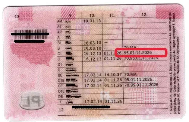 Jak wygląda prawo jazdy z kodem 95 i jakie są jego kluczowe szczegóły?