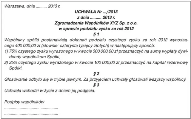 Uchwała o wypłacie dywidendy - wzór i kluczowe elementy
