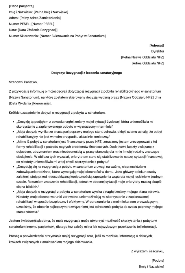 Jak bezpiecznie zrezygnować z sanatorium bez strat finansowych