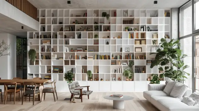 Aranżacja salonu z regałem: 10 inspiracji na wnętrze