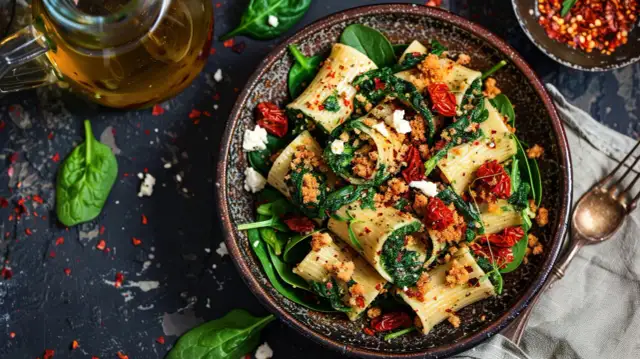 Pęczak z fetą, szpinakiem i suszonymi pomidorami - przepis krok po kroku