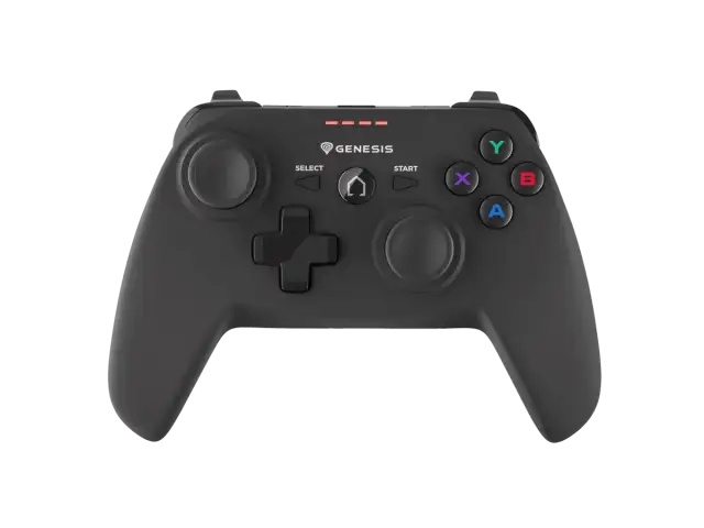 Czarny gamepad Genesis PV58 z podświetlanymi przyciskami i diodami LED.