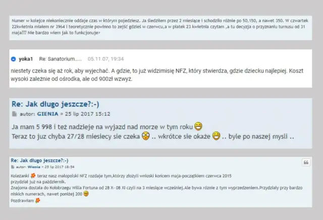 Dyskusja o tym, jak sprawdzić kiedy do sanatorium z NFZ. Użytkownicy dzielą się informacjami o długim oczekiwaniu i kosztach.