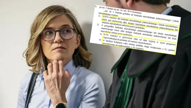 Kobieta w okularach zastanawia się, czy podatek katastralny w Polsce wejdzie w życie jeszcze w tej kadencji, analizując przepisy.