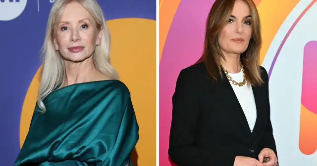 Dwie kobiety, Ewa Gawryluk i Dorota Gawryluk, obie w eleganckich strojach, pozują do zdjęć. Czy są siostrami?