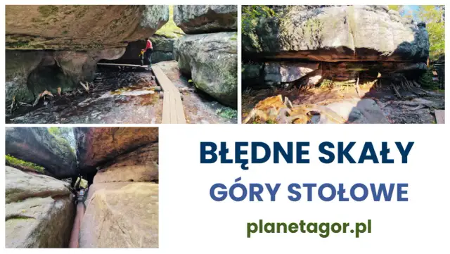Wąskie przejścia między skałami w Błędnych Skałach, Góry Stołowe. Drewniane kładki prowadzą przez skalne labirynty.