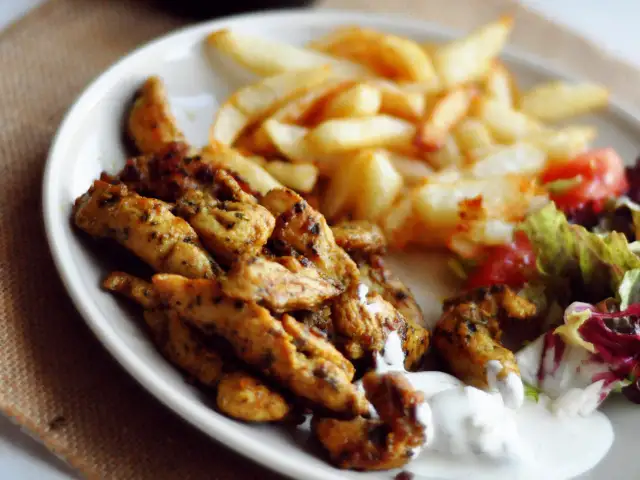 Pyszna shoarma z kurczaka z chrupiącymi frytkami i świeżą sałatką. Idealny posiłek na szybki obiad.