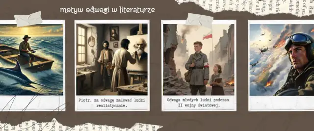 Człowiek walczy z marlinem, maluje portret, dzieci w ruinach i pilot w ogniu – obrazy pokazują, ile człowiek jest gotów poświęcić dla innych.